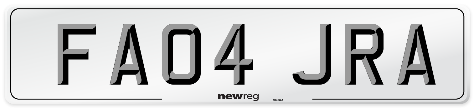 FA04 JRA Number Plate from New Reg